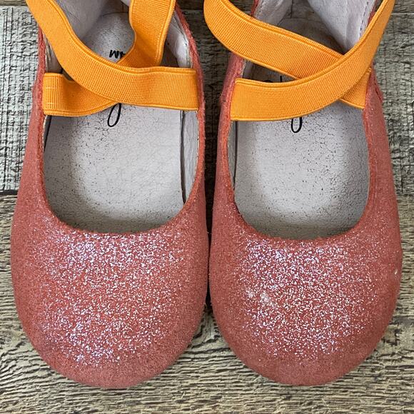 Monkey Feet Sparkly Orange Ballet Flats Elastic Strap Size 18-24 Months - Picture 2 of 9